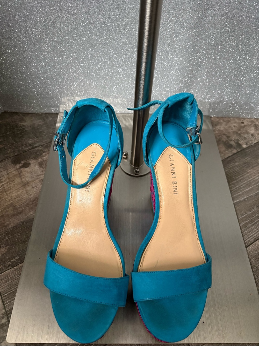 Gianni Bini Bright Teal Suede Ankle-Strap Heels